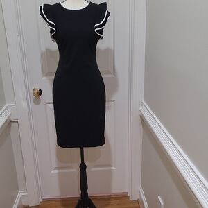 Tommy Hilfiger Elegant Black Ruffle Sleeve Sheath Dress - Black